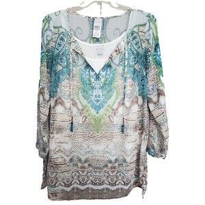 Chico's Paisley Animal Print Tasseled Sem-Sheer Tunic with Shell Size 2 Large